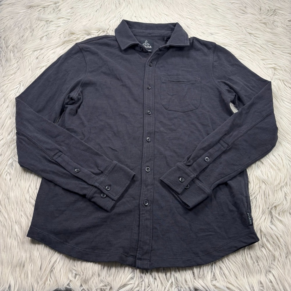 PrAna Men's M Charcoal Gray Ronnie Long Sleeve Shirt Knit Camping Hiking
